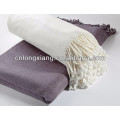 Cotton Bamboo Blended Plain Brushed Soft Travel Throw Fringe Cotton Blanket With Fringe